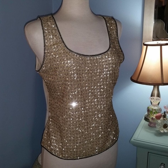 Sequined Shift Top by Escada. Gold & Grey / Tagged Large - Picture 3 of 8